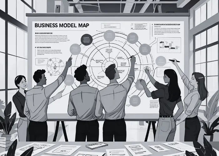 Team leading corporate transformation workshop