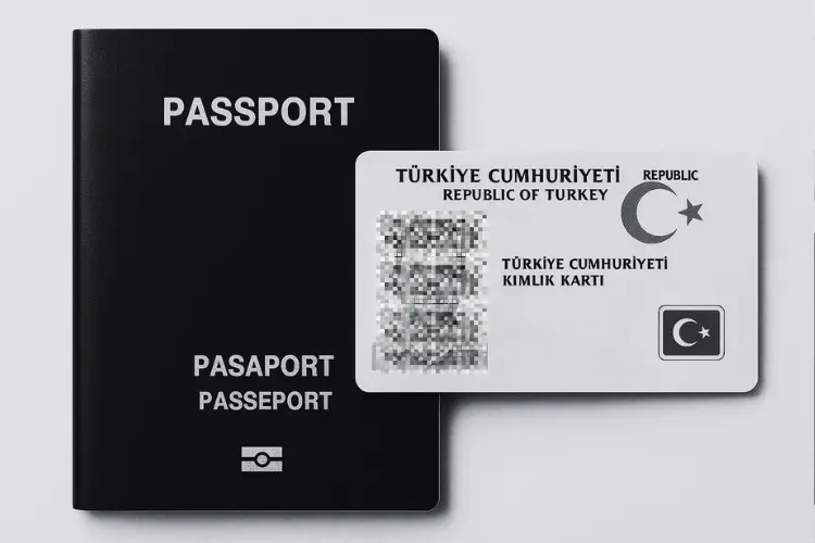 Yabancı çalışanların Türkiye’de çalışma izni sürecini temsil eden pasaport ve kimlik görseli